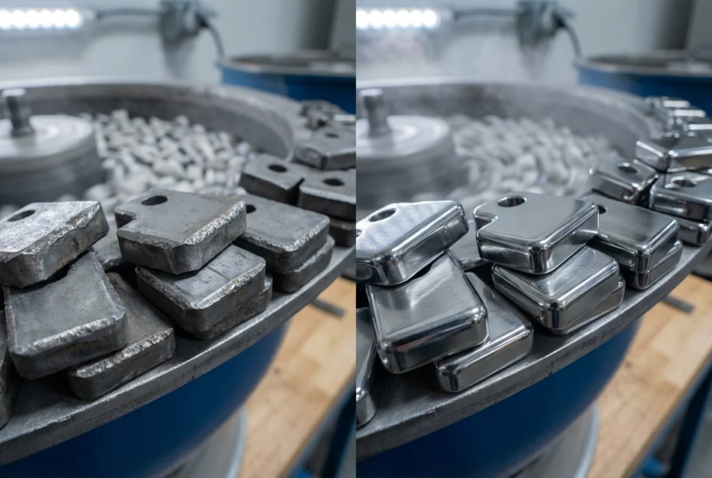 バリ取り前後の金属部品の比較