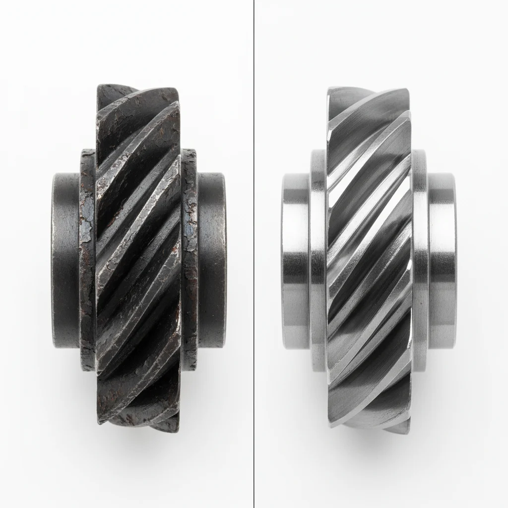 バリ取り前後の焼結金属部品の比較