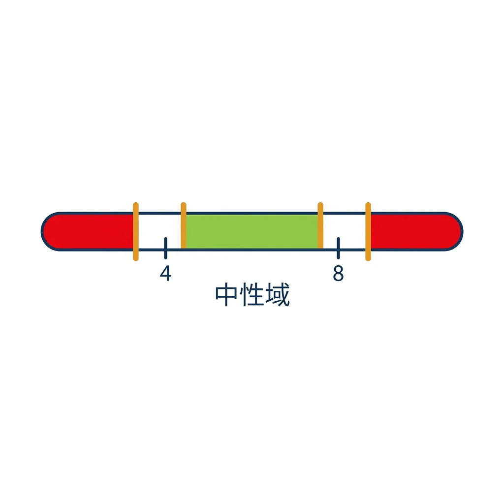 アルミはpH4未満とpH8以上で変色しやすくpH4〜8の中性域が安全という管理範囲の図