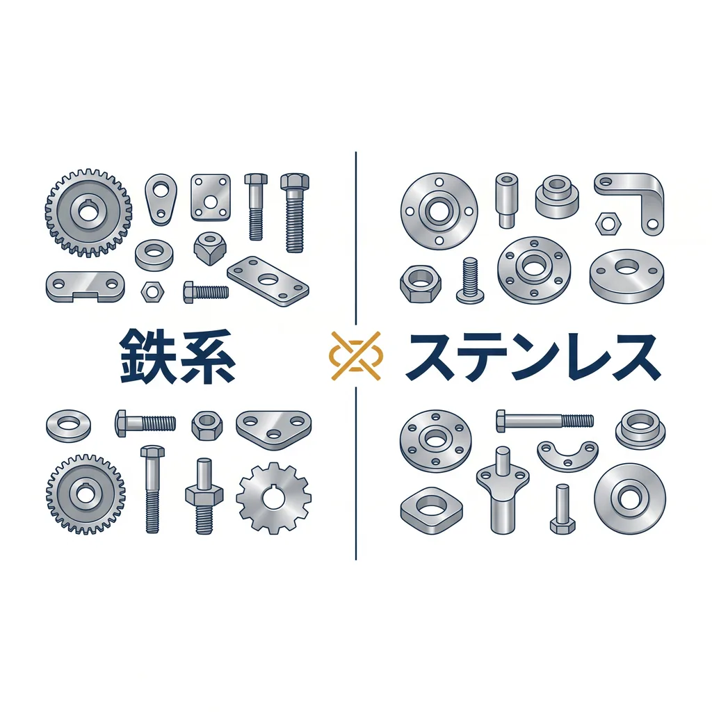 鉄系部品と分けてステンレス専用メディア・ラインで加工することでもらいサビを防ぐ概念図
